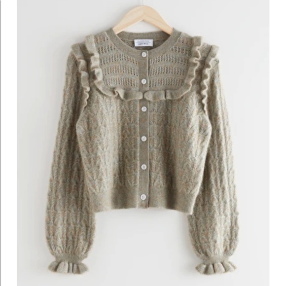 & Other Stories Sweaters - NWT Green Alpaca Mohair Cable Knit Ruffle Cardigan
